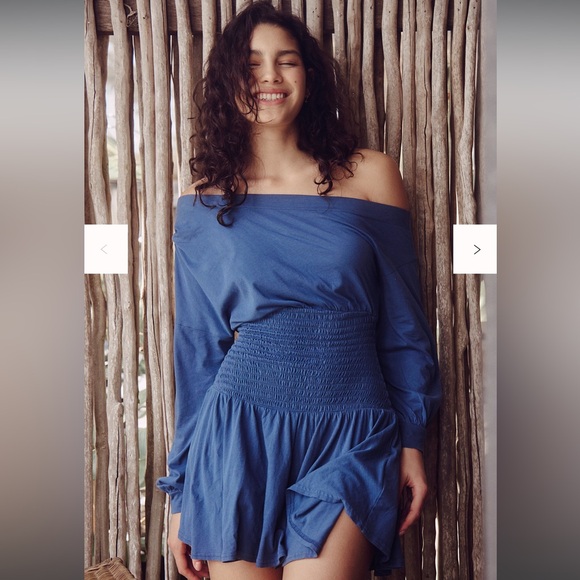 Free People Scorching Hot Long Sleeve Mini Dress, Siesta Seas, NWT, M & L - Picture 2 of 4